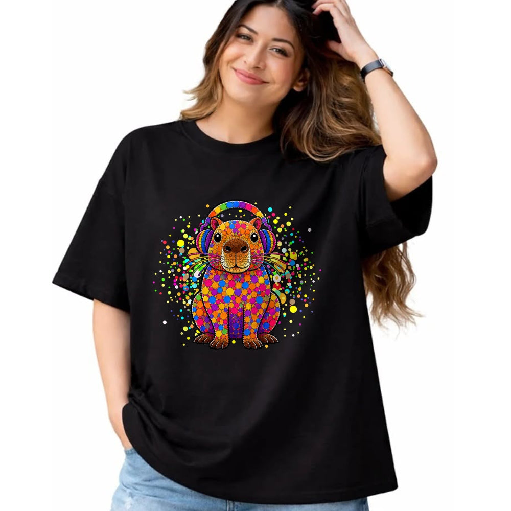 Cute Capybara Shirt, Funny Capybara Unisex T-Shirt/Hoodie/Sweatshirt HLT00 - Funny Capybara Dots Art Animal Lovers Students Boys Girls T-Shirt (2)