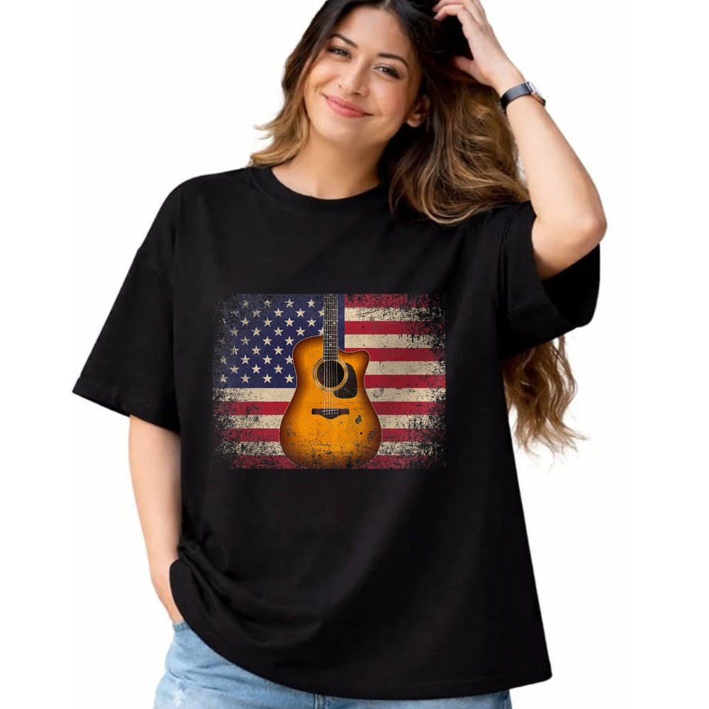 Guitar Lover Shirt, Funny Guitar UnisexT-Shirt/Hoodie/Sweatshirt HLT00 - Guitar 4th of July Gift American Flag USA - Country Music T-Shirt Small