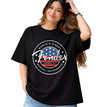 Guitar Lover Shirt, Funny Guitar UnisexT-Shirt/Hoodie/Sweatshirt HLT00 - Fender American Flag Circle Stamp Logo T-Shirt