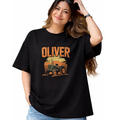 Best Farmer Life Shirt, Funny Farmer UnisexT-Shirt/Hoodie/Sweatshirt HLT00 - Oliver Personalized Nametag Tractor for Oliver T-Shirt
