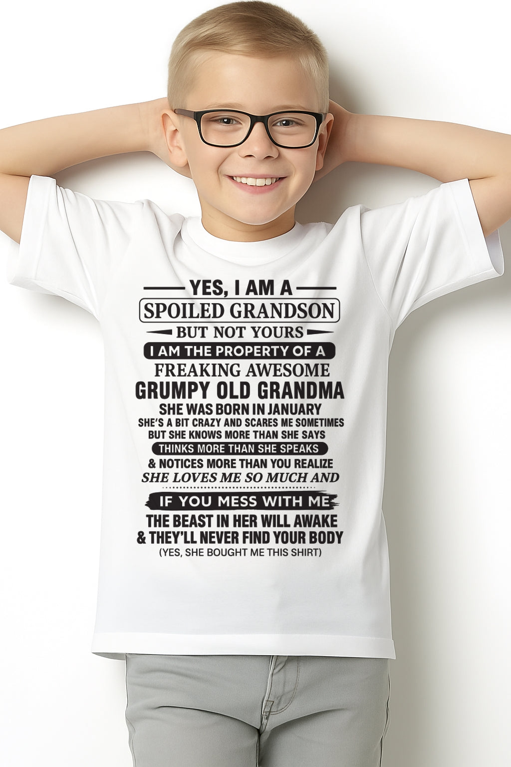 Yes I’m A Stubborn Grandson T-Shirt – Birthday Gift From February Grandma / Woman - ccdi02 (SKU10-171-02)