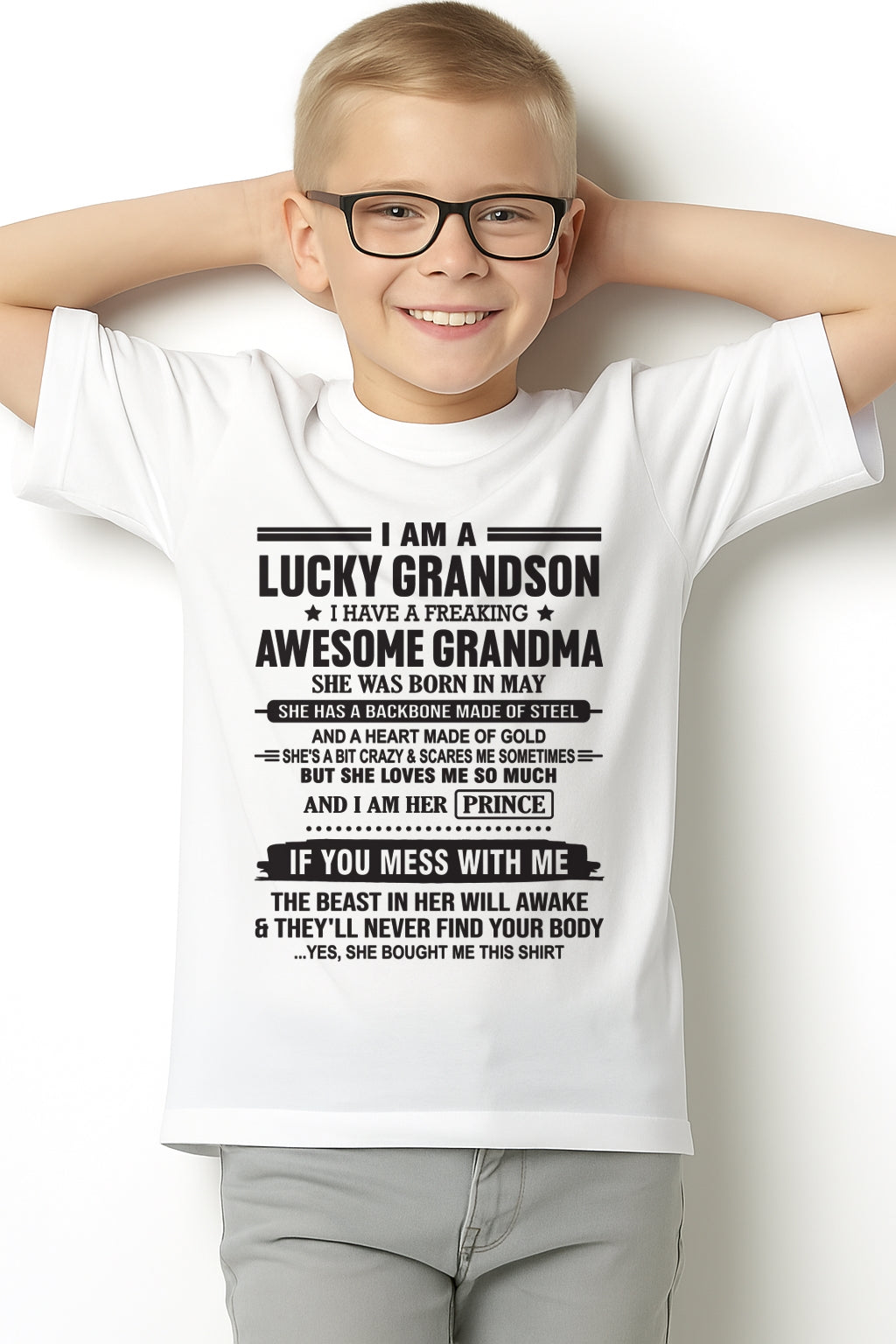 I Am A Lucky Grandson T-Shirt – Birthday Gift From May Grandma / Woman - ccdi05 (SKU11-29-05)