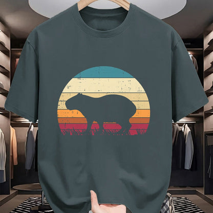 Cute Capybara Shirt, Funny Capybara Unisex T-Shirt/Hoodie/Sweatshirt HLT00 - Capybara Silhouette Sunset Retro Capy Rodent Men Women Kids T-Shirt