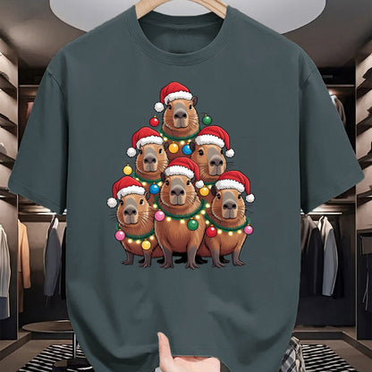 Cute Capybara Shirt, Funny Capybara UnisexT-Shirt/Hoodie/Sweatshirt HLT00 - Capybara Christmas Tree Santa Hat Cute Xmas Boys Kids Men T-Shirt