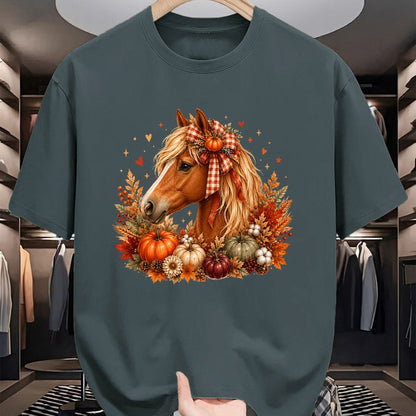 Best Horse Lover Shirt , Funny Horse UnisexT-Shirt/Hoodie/Sweatshirt HLT00 - Cute Horse Pumpkin Coquette Bow Autumn Fall Equestrian T-Shirt