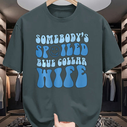Best Wife Shirt, Wife and Husband Unisex T-Shirt/Hoodie/Sweatshirt HLT00 - Gift for wife T shirt, spoiled wife   Somebodys Spoiled Blue Collar Wife Groovy Mother's Day T-Shirt (1)