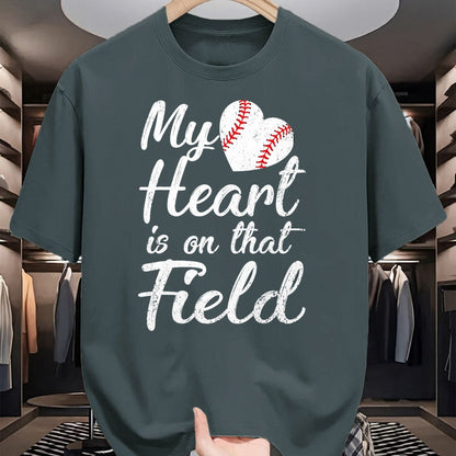 Gift for Mom Shirt, Funny Mom Unisex T-Shirt/Hoodie/Sweatshirt HLT00 - My Heart is on That Field Baseball Softball Mom Gifts T-Shirt