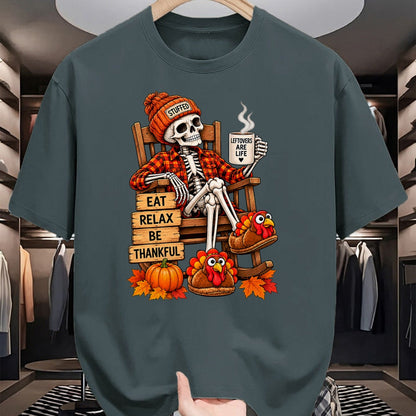 Best Thanksgiving Family Shirt , Funny Thanksgiving UnisexT-Shirt/Hoodie/Sweatshirt HLT00 - Eat Relax Be Thankful Funny Skeleton Thanksgiving Men Women T-Shirt