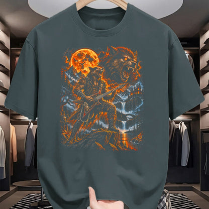 Guitar Lover Shirt, Funny Guitar UnisexT-Shirt/Hoodie/Sweatshirt HLT00 - Werewolf Howling Moon Men Women Playing Guitar Halloween T-Shirt