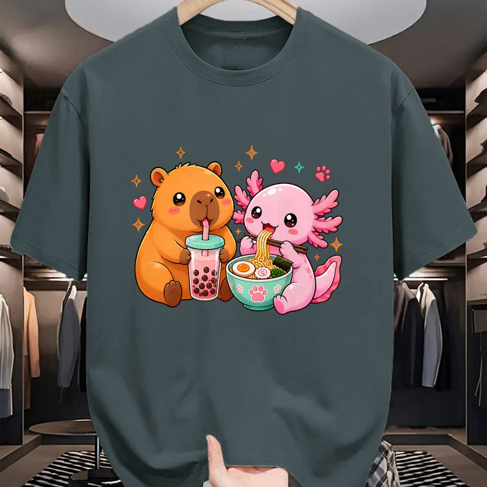 Cute Capybara Shirt, Funny Capybara Unisex T-Shirt/Hoodie/Sweatshirt HLT00 - Cute Capybara Axolotl Boba Ramen Anime Kawaii Foodie Friends T-Shirt