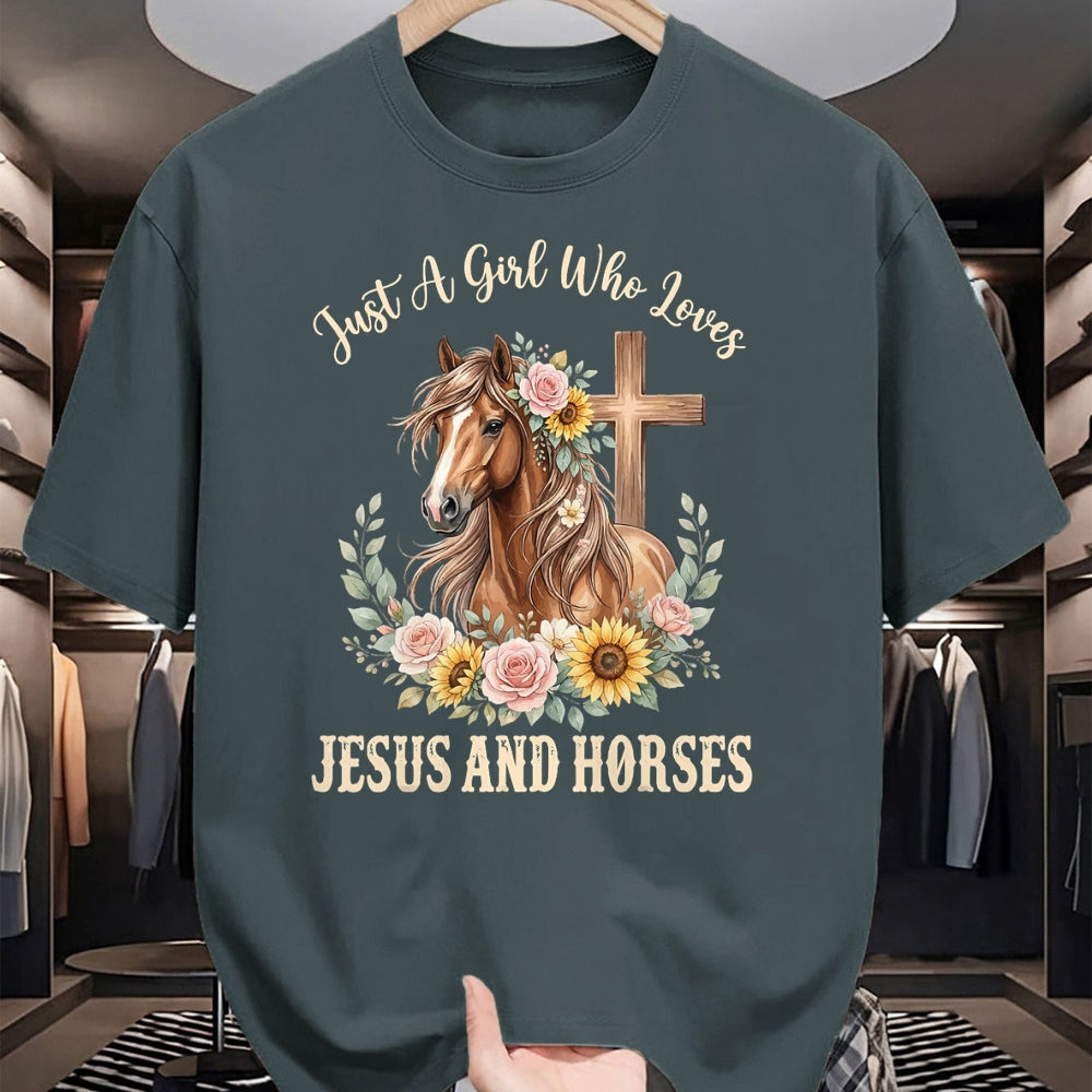 Best Horse Lover Shirt , Funny Horse UnisexT-Shirt/Hoodie/Sweatshirt HLT00 - Just A Girl Who Loves Jesus and Horses T-Shirt