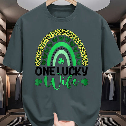 Best Wife Shirt, Wife and Husband Unisex T-Shirt/Hoodie/Sweatshirt HLT00 - Gift for wife T shirt, lucky wife   Womens One Lucky Wife Leopard Rainbow Saint Patrick's Day Raglan