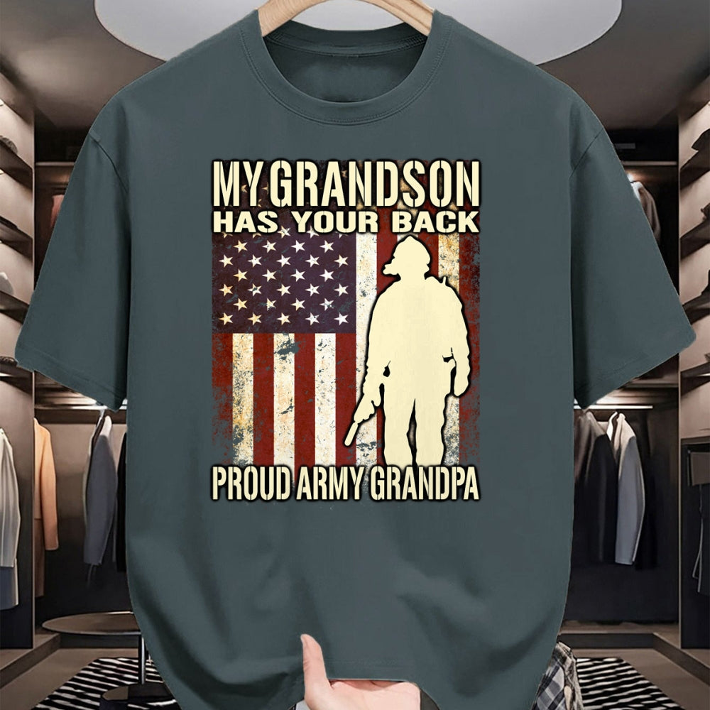Best Grandpa Shirt, Proud Grandpa Unisex T-Shirt/Hoodie/Sweatshirt HLT00 - My Grandson Has Your Back - US Flag Proud Army Grandpa Gift Long Sleeve T-Shirt