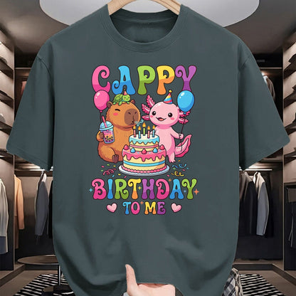 Cute Capybara Shirt, Funny Capybara Unisex T-Shirt/Hoodie/Sweatshirt HLT00 - Cute Happy Birthday to Me Capybara Axolotl Turtle Party T-Shirt