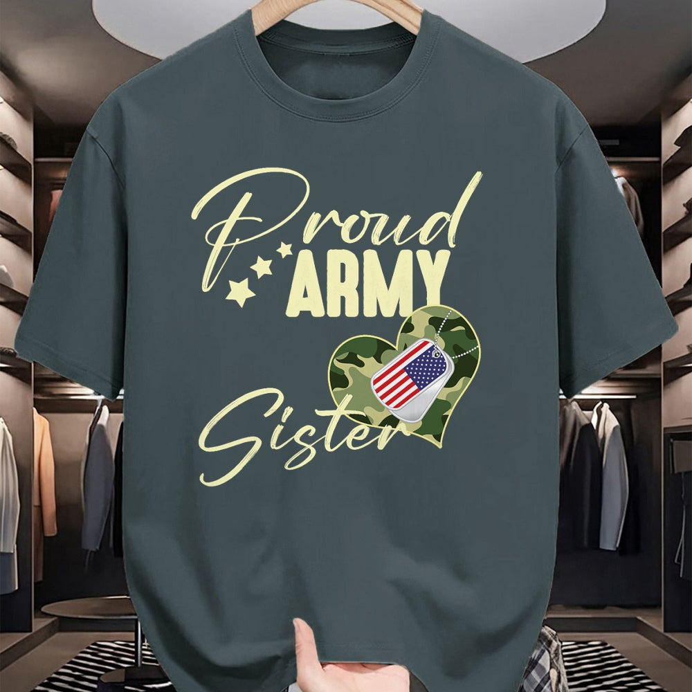 Gift for Dad Shirt, Funny Dad Unisex T-Shirt/Hoodie/Sweatshirt HLT00 – Proud Army SISTER Camouflage Dog Tag USA American Flag T-Shirt