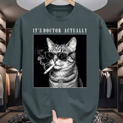 Best Doctor Shirt, Funny Doctor UnisexT-Shirt/Hoodie/Sweatshirt HLT00 - It's Doctor Actually Cool Smoking Cat Funny Phd Graduation T-Shirt, Men, Black, 3X-Large