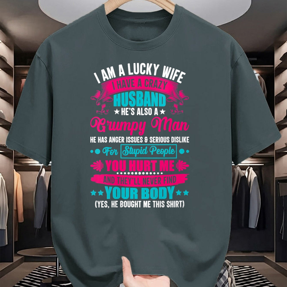 Best Wife Shirt, Wife and Husband Unisex T-Shirt/Hoodie/Sweatshirt HLT00 - Gift for wife T shirt, lucky wife   Womens I Am A Lucky Wife, I Have A Crazy Husband V-Neck T-Shirt