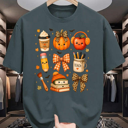 Best Teacher Shirt, Funny Teacher UnisexT-Shirt/Hoodie/Sweatshirt HLT00 - Fall Teacher Halloween Pumpkin Bow Apple Coffee School T-Shirt