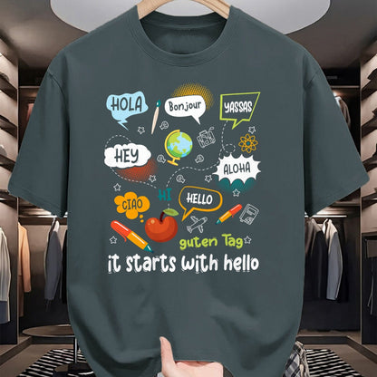 Best Teacher Shirt, Funny Teacher UnisexT-Shirt/Hoodie/Sweatshirt HLT00 - Friendship Inclusion Language Teacher It Starts with Hello T-Shirt