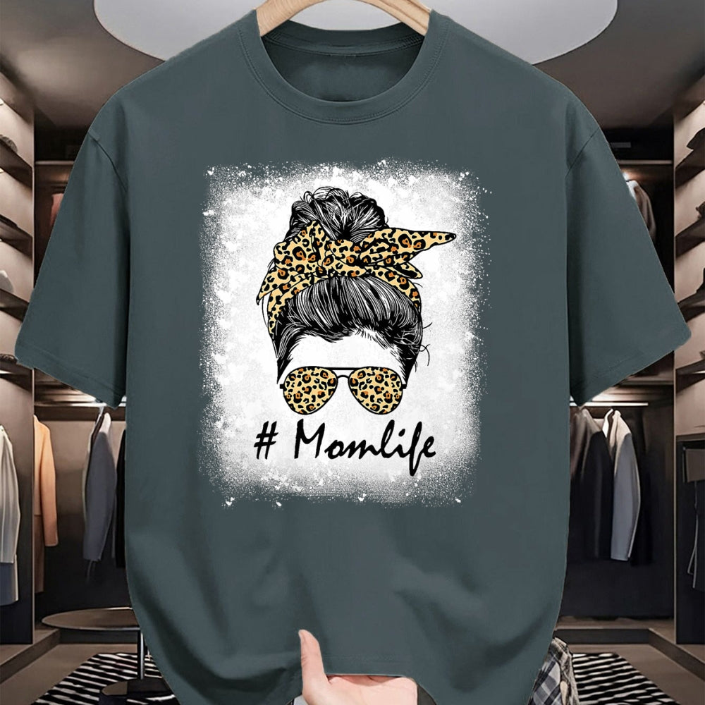 Gift for Mom Shirt, Funny Mom Unisex T-Shirt/Hoodie/Sweatshirt HLT00 - Mom Life Bleached Shirt Mom Life Leopard Messy Bun T-Shirt