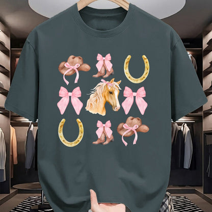 Best Horse Lover Shirt , Funny Horse UnisexT-Shirt/Hoodie/Sweatshirt HLT00 - Western Girl Country Rodeo Pink Cowgirl Horse Coquette Bow T-Shirt