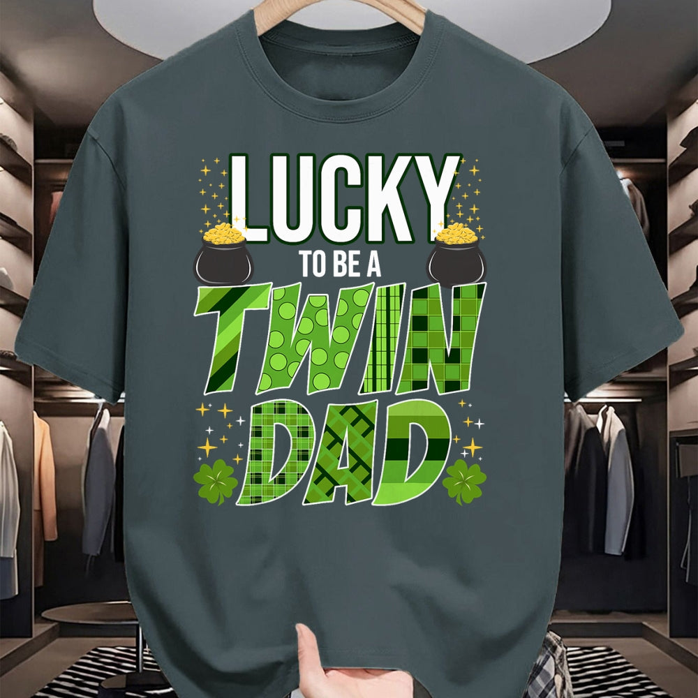 Gift for Dad Shirt, Funny Dad Unisex T-Shirt/Hoodie/Sweatshirt HLT00 – Lucky To Be a Twin Dad St. Patrick_s Day Gender Reveal T-Shirt