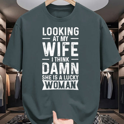 Best Wife Shirt, Wife and Husband Unisex T-Shirt/Hoodie/Sweatshirt HLT00 - Gift for wife T shirt, lucky wife   Looking At My Wife I Think Damn She Is A Lucky Woman T-Shirt (10)
