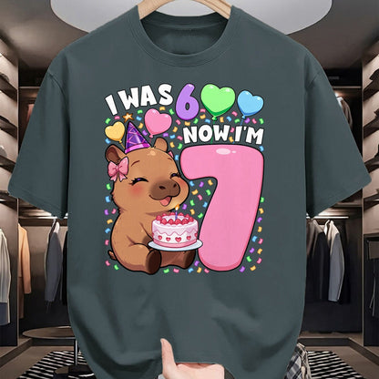 Cute Capybara Shirt, Funny Capybara Unisex T-Shirt/Hoodie/Sweatshirt HLT00 - I was 6 Now I_m 7 Shirt  Kawaii 7th Capybara 67 Birthday T-Shirt
