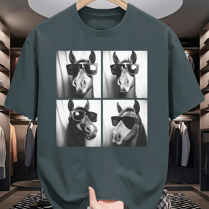 Best Horse Lover Shirt , Funny Horse UnisexT-Shirt/Hoodie/Sweatshirt HLT00 - Funny Horse Wearing Sunglasses Photobooth Selfie Farm Animal T-Shirt, Men, Black, 3X-Large