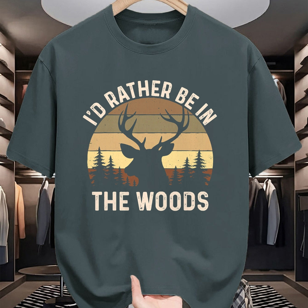 Funny Hunting Shirt, Gift For Hunting Lover Unisex T-Shirt/Hoodie/Sweatshirt HLT00 - I_d Rather Be in The Woods - Retro Vintage Deer Lover Hunter T-Shirt