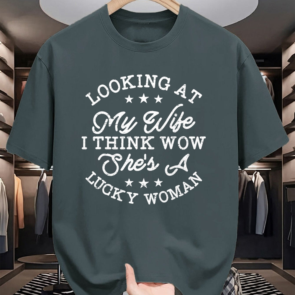 Best Wife Shirt, Wife and Husband Unisex T-Shirt/Hoodie/Sweatshirt HLT00 - Gift for wife T shirt, lucky wife   Vintage Looking At My Wife I Think Wow She's a Lucky Woman T-Shi (1)