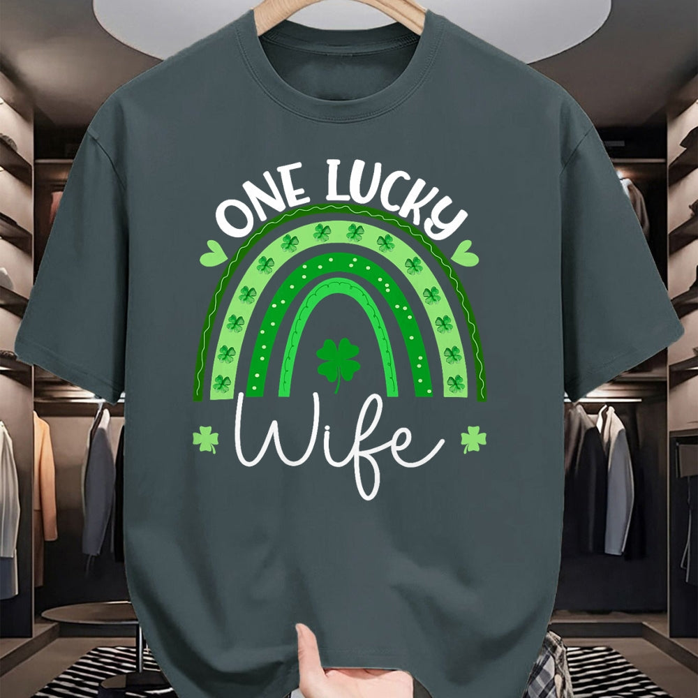 Best Wife Shirt, Wife and Husband Unisex T-Shirt/Hoodie/Sweatshirt HLT00 - Gift for wife T shirt, lucky wife   One Lucky Wife Rainbow Irish St Patricks Day Shamrock T-Shirt (1)