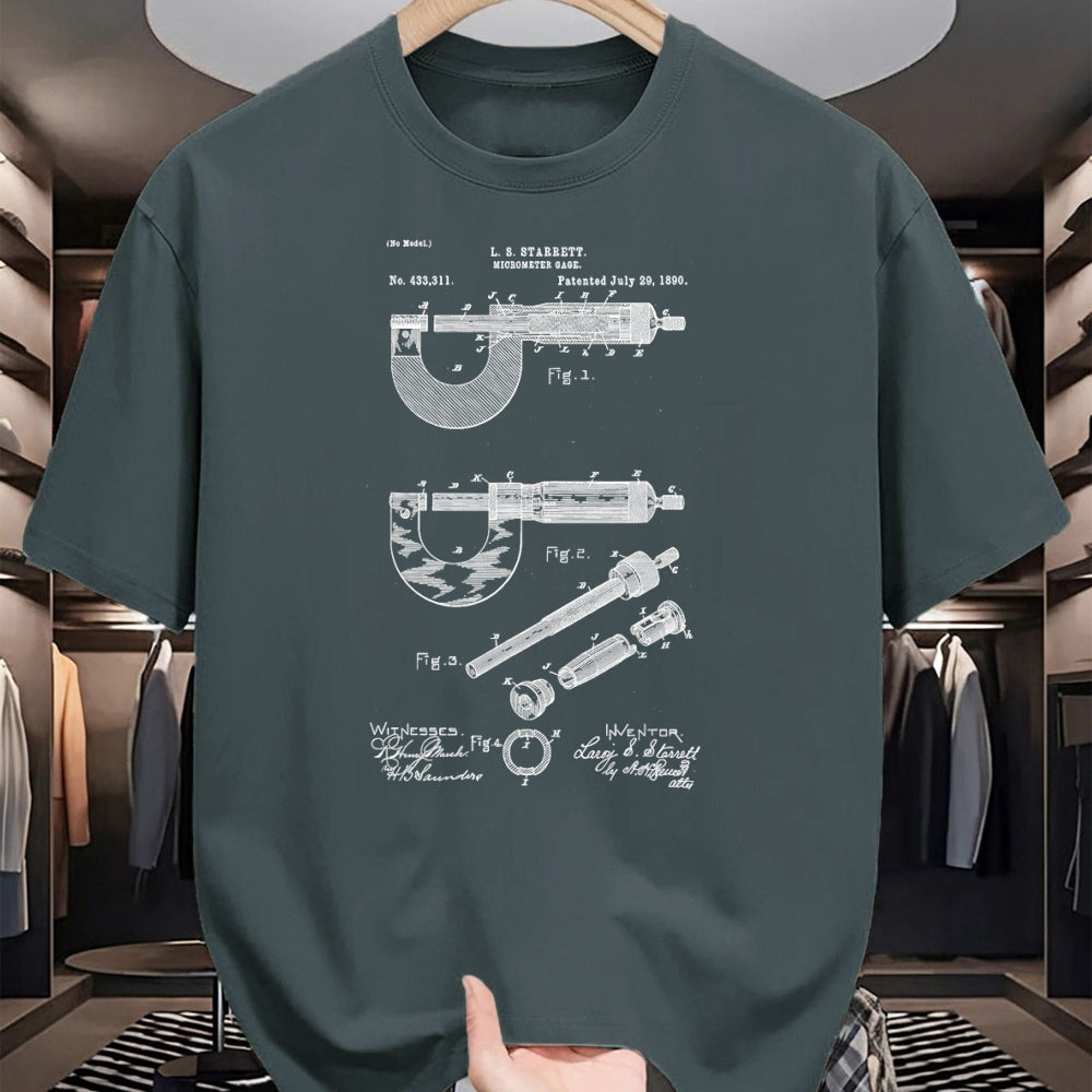Best Mechanic Life Shirt, Funny Mechanic UnisexT-Shirt/Hoodie/Sweatshirt HLT00 - Mechanical Engineer Art Black Vintage Patent Micrometer Gage T-Shirt - Men's Small