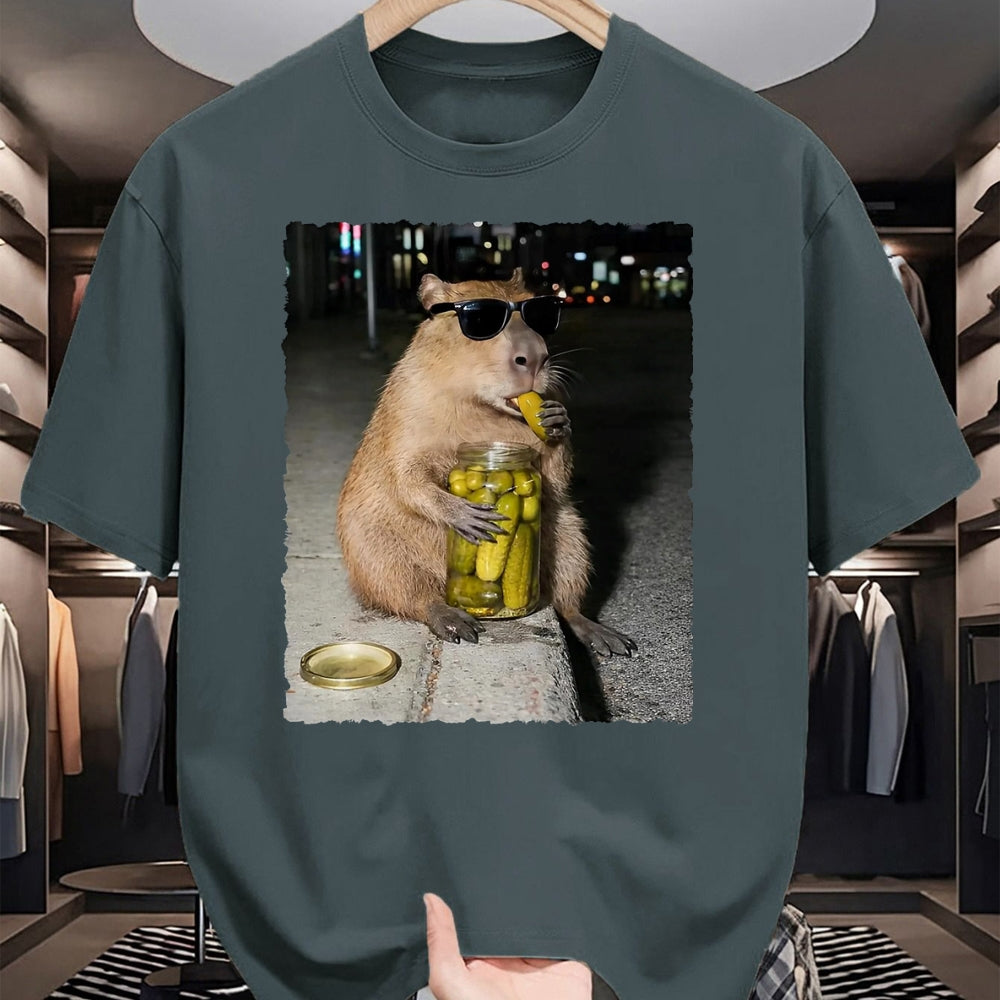 Cute Capybara Shirt, Funny Capybara Unisex T-Shirt/Hoodie/Sweatshirt HLT00 - Funny Capybara Eating Pickles Meme T-Shirt, Men, Black, 3X-Large