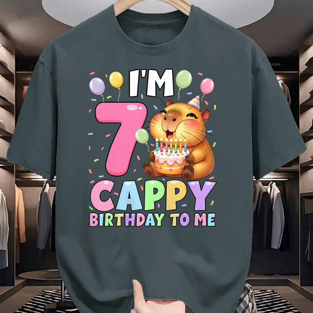 Cute Capybara Shirt, Funny Capybara Unisex T-Shirt/Hoodie/Sweatshirt HLT00 - Kawaii Girl Capybara 7th Birthday to Me Balloons Capy Cake T-Shirt