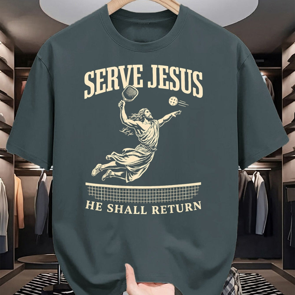 Funny Pickleball Shirt, Pickleball Lover Unisex T-Shirt/Hoodie/Sweatshirt HLT00 - Serve Jesus He Shall Return Pickleball Player Christian T-Shirt