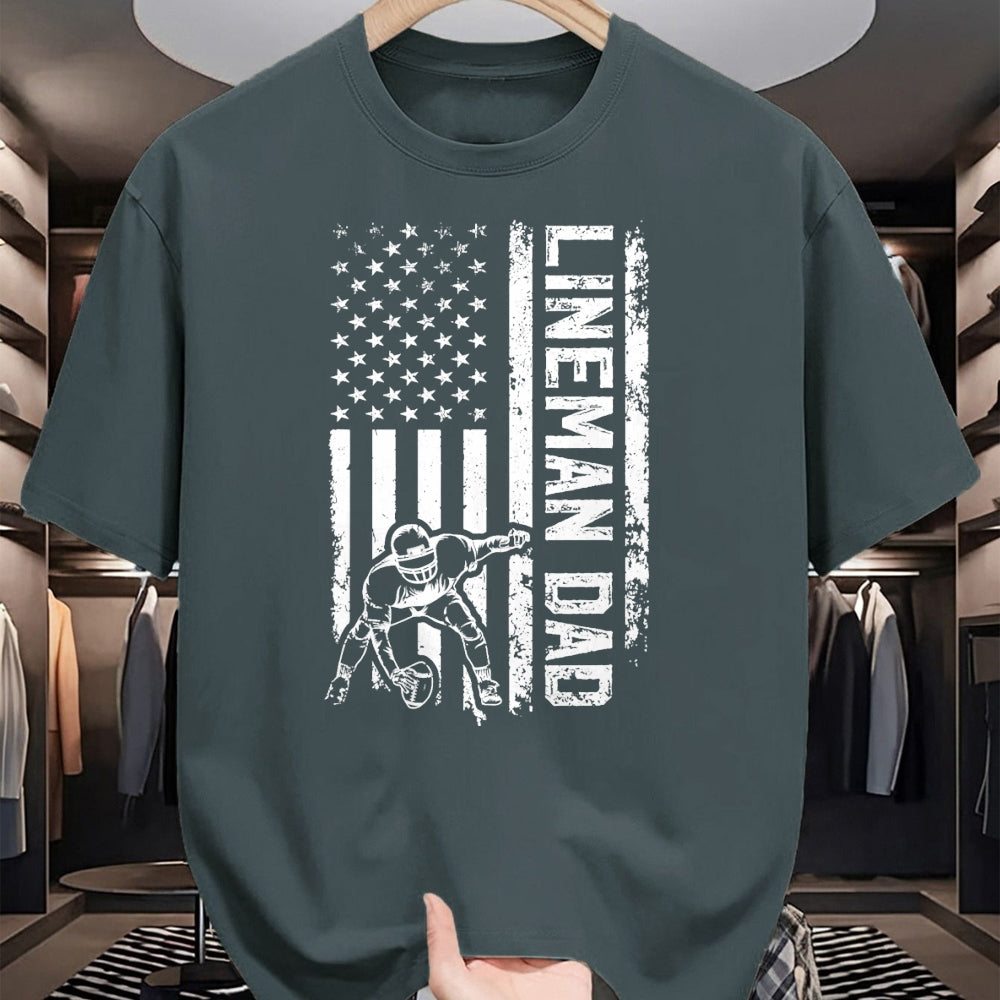 Gift for Dad Shirt, Funny Dad Unisex T-Shirt/Hoodie/Sweatshirt HLT00 – Football Line Dad Of A Football Lineman Father US Flag T-Shirt