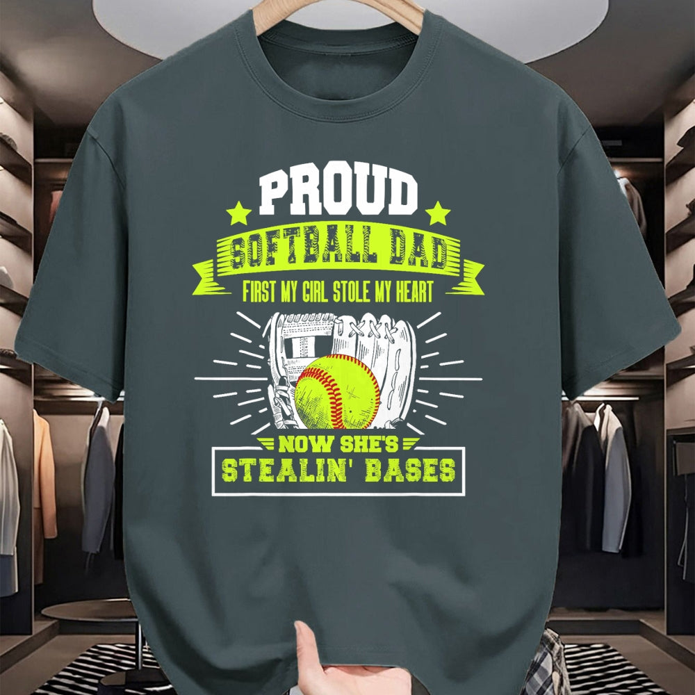 Gift for Dad Shirt, Funny Dad Unisex T-Shirt/Hoodie/Sweatshirt HLT00 – Mens Proud Softball Dad with Daughter Softball Father T-Shirt