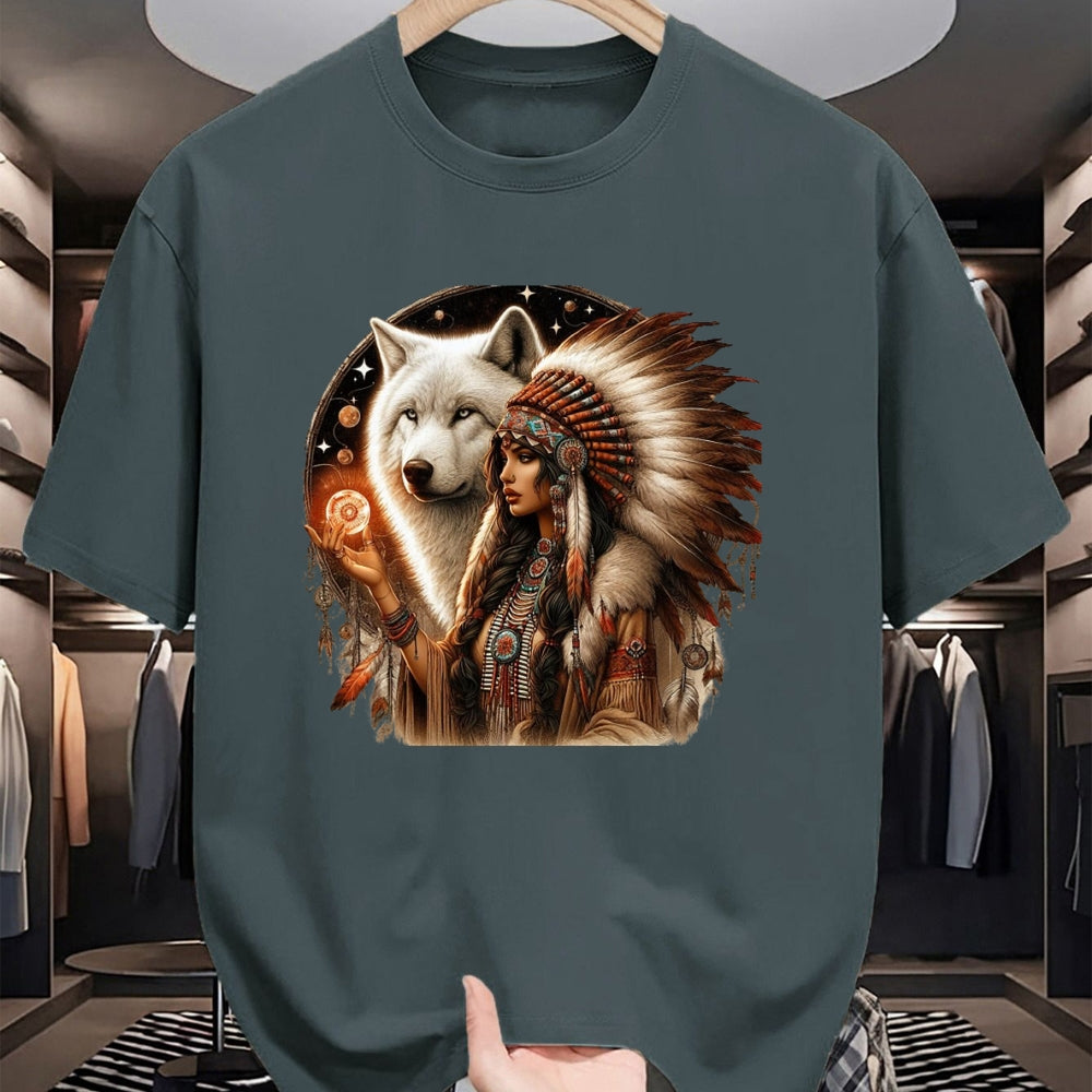 Native American T-Shirts, Vintage Native American Unisex T-Shirt/Hoodie/Sweatshirt HLT00 - Indian Native American Woman With White Wolf Vitage Gifts