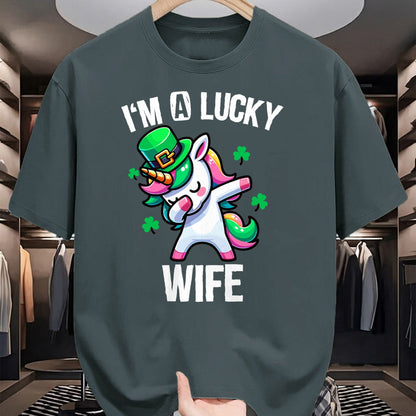 Best Wife Shirt, Wife and Husband Unisex T-Shirt/Hoodie/Sweatshirt HLT00 - Gift for wife T shirt, lucky wife   I'm a Lucky Wife Dabbing Cute Unicorn St. Patrick's Day T-Shirt (1)
