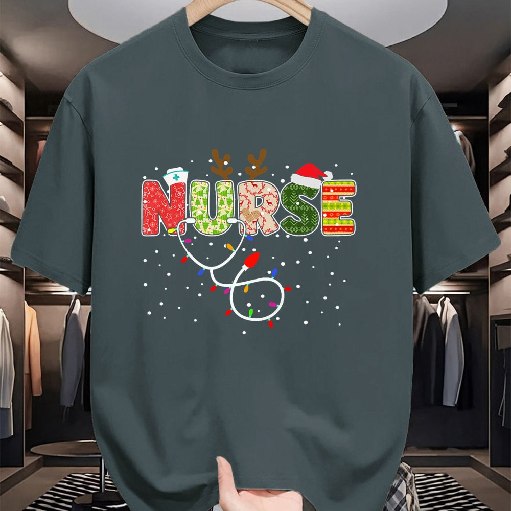 Funny Nurse Shirt, Nurse Unisex T-Shirt/Hoodie/Sweatshirt HLT00 - Stethoscope Santa Hat Reindeer Xmas Christmas Nurse T-Shirt