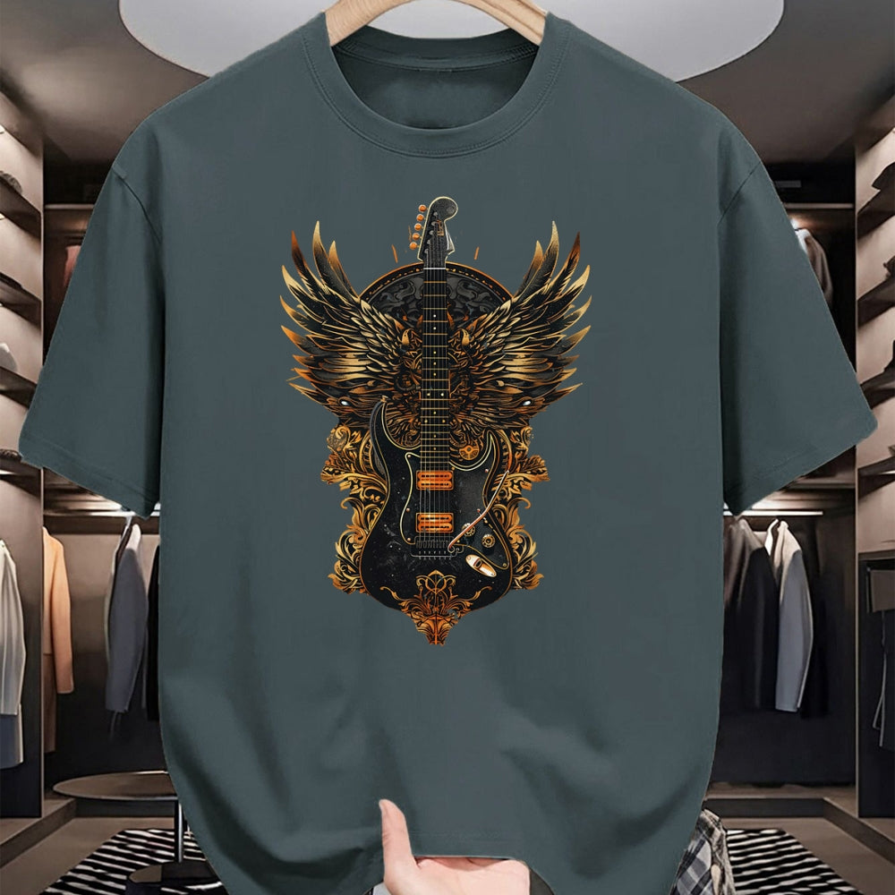 Guitar Lover Shirt, Funny Guitar UnisexT-Shirt/Hoodie/Sweatshirt HLT00 - Electric Guitar Graphic with Fiery Winged Silhouette in Blac T-Shirt