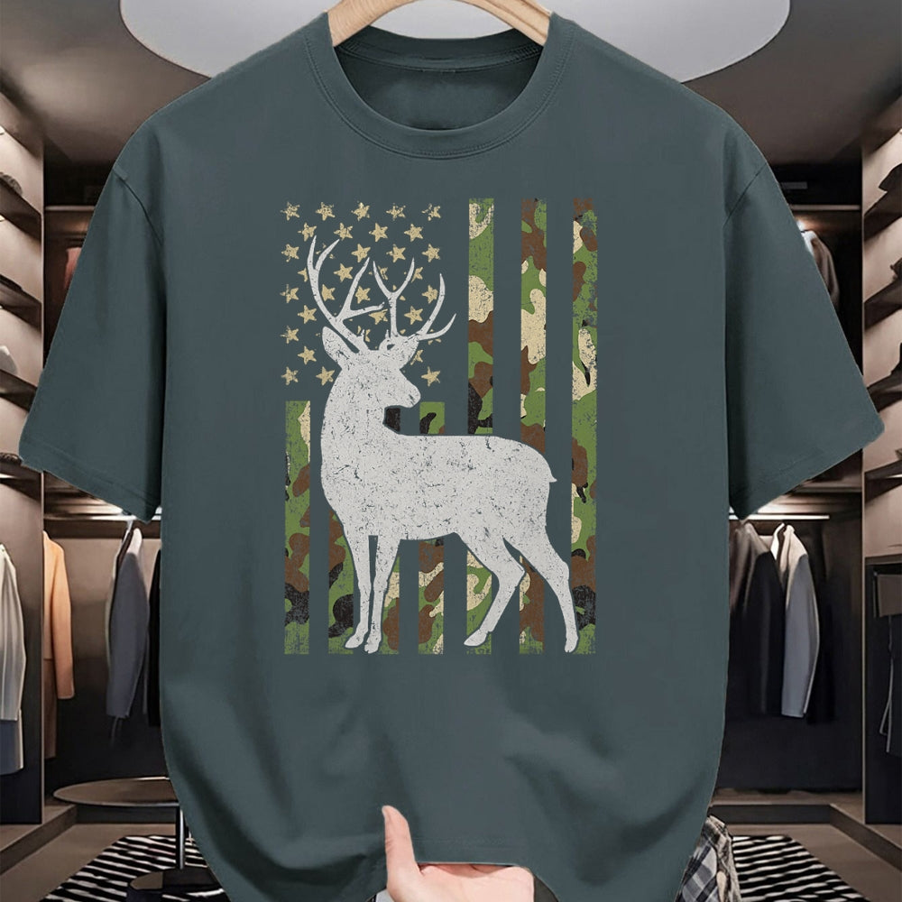 Funny Hunting Shirt, Gift For Hunting Lover Unisex T-Shirt/Hoodie/Sweatshirt HLT00 - Whitetail Buck Deer Hunting Camouflage USA Flag 4th of July T-Shirt