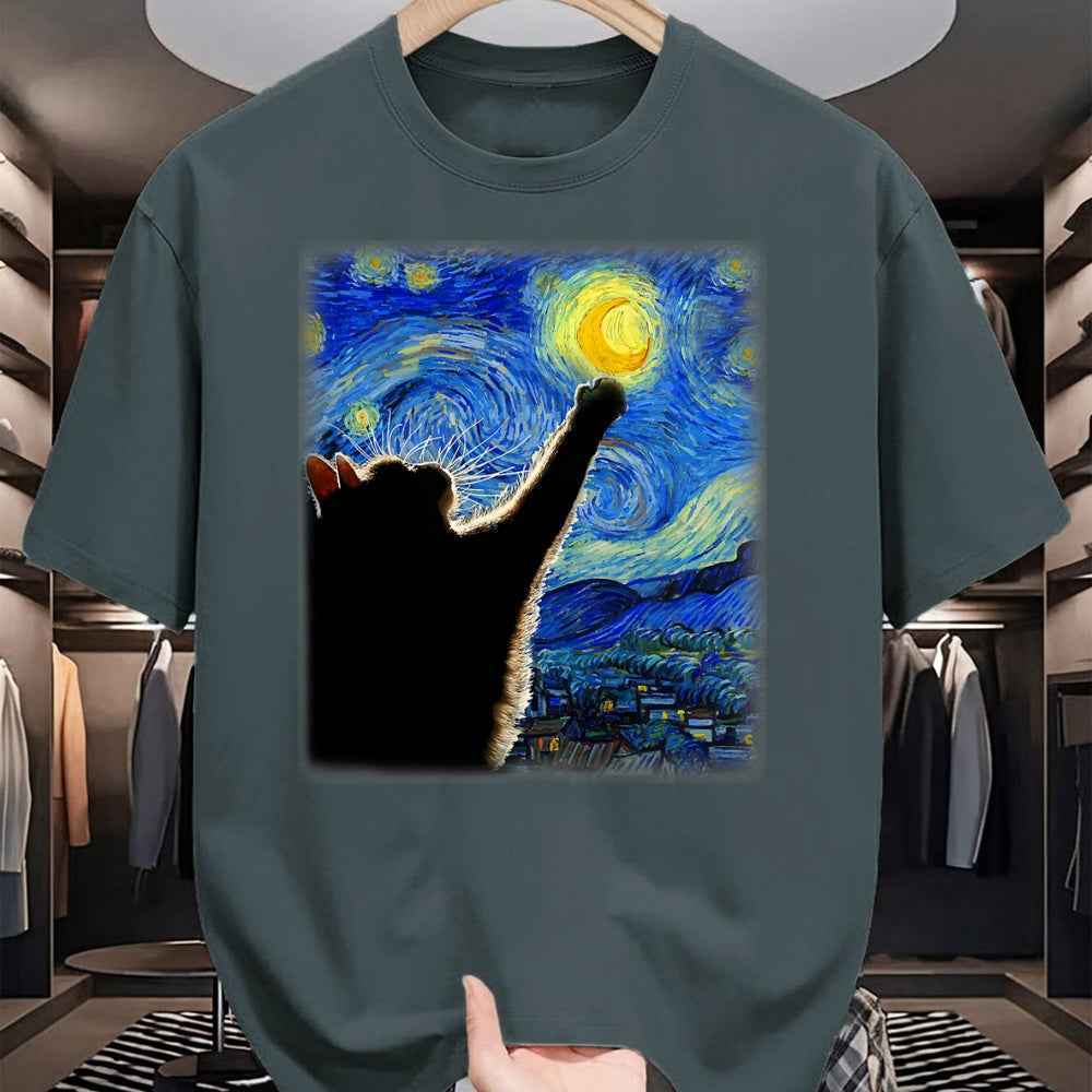 Best Thanksgiving Family Shirt , Funny Thanksgiving UnisexT-Shirt/Hoodie/Sweatshirt HLT00 - Starry Night Cat, Van Gogh Cat, Cat Lover, Cat Mom, Cat Dad T-Shirt, Black