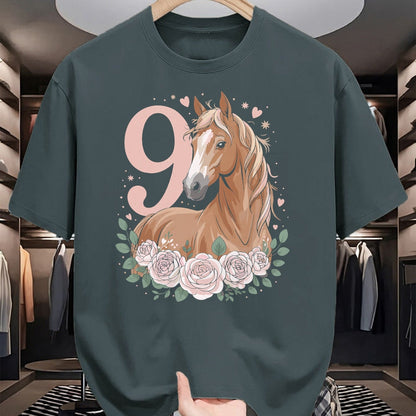Best Horse Lover Shirt , Funny Horse UnisexT-Shirt/Hoodie/Sweatshirt HLT00 -  9th Birthday Horse Girl Design 9 Years Old Girl Horses T-Shirt
