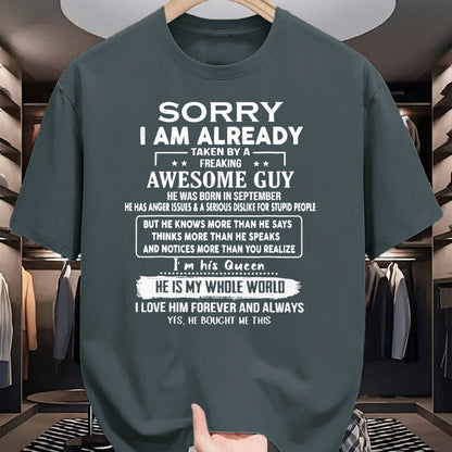 Best Wife Shirt, Wife and Husband Unisex T-Shirt/Hoodie/Sweatshirt HLT00 - Sorry I Am Already Taken By A Freaking Awesome Guy September T-Shirt (1)