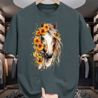 Best Horse Lover Shirt , Funny Horse UnisexT-Shirt/Hoodie/Sweatshirt HLT00 - Sunflower Horse Portrait CowGirl Equestrian Horseback Riding T-Shirt