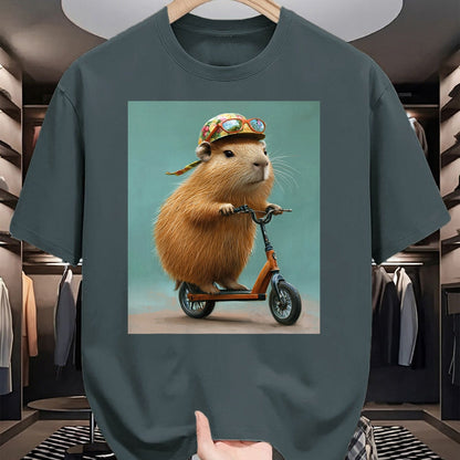Cute Capybara Shirt, Funny Capybara Unisex T-Shirt/Hoodie/Sweatshirt HLT00 - Capybara Riding Scooter with Glasses Funny Graphic T-Shirt