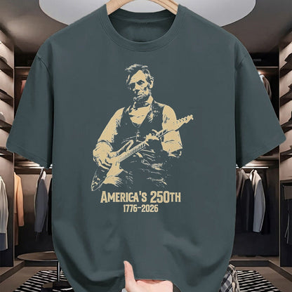 Guitar Lover Shirt, Funny Guitar UnisexT-Shirt/Hoodie/Sweatshirt HLT00 - Abraham Lincoln Playing Guitar 4th July 250th Anniversary T-Shirt, Men, Black, 3X-Large