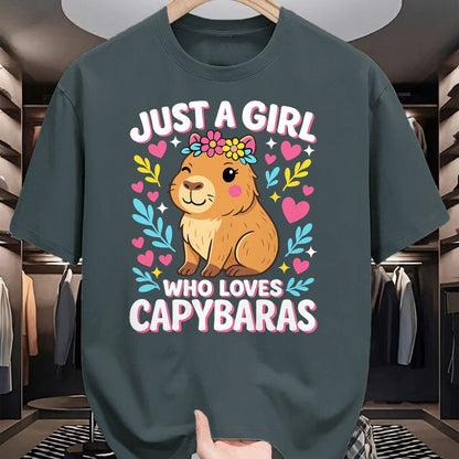 Cute Capybara Shirt, Funny Capybara Unisex T-Shirt/Hoodie/Sweatshirt HLT00 - Cute Rodent Animal Just a Girl who loves Capybaras T-Shirt